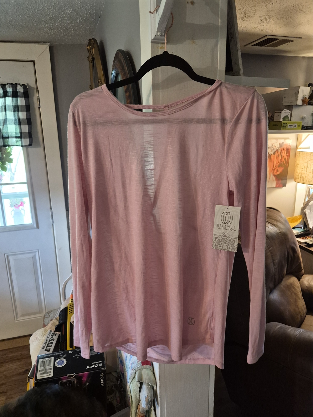 pink Balance Collection long-sleeve tee features a lightweight, sheer slub fabri